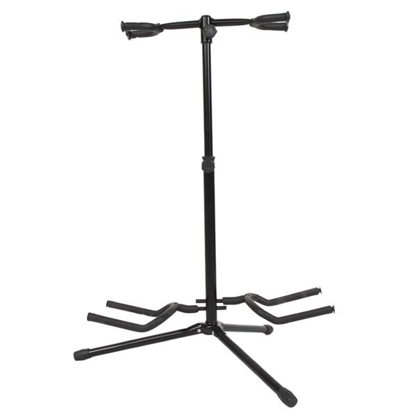 Dual Vertical Style Alloy Guitar Stand Holder Black
