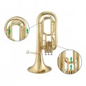 Glarry Brass B Flat Baritone Gold with Phosphor Copper Mouthpiece Tube 3 Stainless Steel Smooth Top Action   Pistons