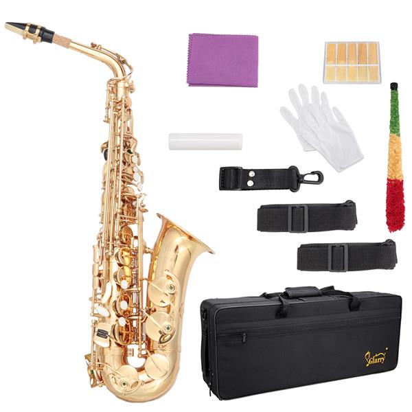 Glarry Alto Saxophone E-Flat Alto SAX Eb with 11reeds, case,carekit,Gold Color for Students and Beginners